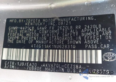 2022 Toyota Camry Se из США, поврежденный, VIN 4T1G11AK1NU628310